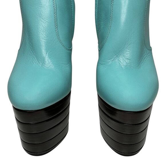 Gucci Aquamarine Teal Angel Feline Head Platform Knee High Zip Up Boot EU 36.5 - Picture 6 of 14